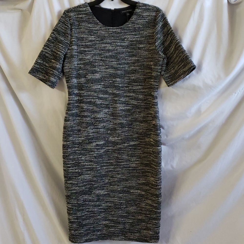 Banana Republic Tweed Knit Black & White Dress Size 12 - Picture 4 of 12